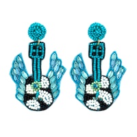 2-TIER JEWELED TWO-TONE WINGED GUITAR BEADED EMBROIDERY EARRINGS