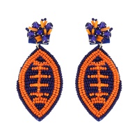 2-TIER JEWELED TWO TONE GAME DAY BEADED EMBROIDERY FOOTBALL EARRINGS