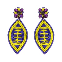 2-TIER JEWELED TWO TONE GAME DAY BEADED EMBROIDERY FOOTBALL EARRINGS