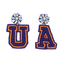 2-TIER JEWELED ALABAMA COLLEGE FOOTBALL LETTER "U" AND "A" BEADED EMBROIDERY EARRINGS