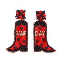 JEWELED WESTERN GAME DAY COWBOY BOOTS SEED BEAD HANDMADE BEADED EMBROIDERY LONG DROP EARRINGS