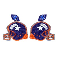 JEWELED 2-TIER BEADED EMBROIDERY FOOTBALL HELMET EARRINGS