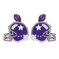 JEWELED 2-TIER BEADED EMBROIDERY FOOTBALL HELMET EARRINGS