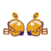 JEWELED 2-TIER BEADED EMBROIDERY FOOTBALL HELMET EARRINGS