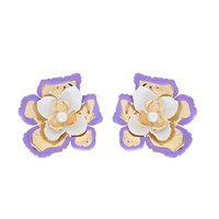FLORAL PEARL CONTRAST TRIM ENAMEL COATED DROP EARRINGS