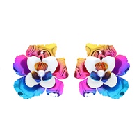 TWO-TONE FLORAL PEARL ENAMEL COATED DROP EARRINGS