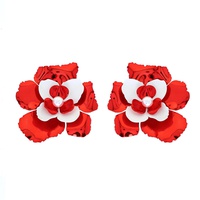 TWO-TONE FLORAL PEARL ENAMEL COATED DROP EARRINGS