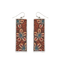 WESTERN FLORAL RECTANGULAR  LEATHER EARRINGS