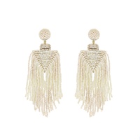 2-TIER JEWELED NATIVE AMERICAN BEADED ARROWHEAD LONG DROP TASSEL EARRINGS