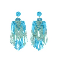 2-TIER JEWELED NATIVE AMERICAN BEADED ARROWHEAD LONG DROP TASSEL EARRINGS