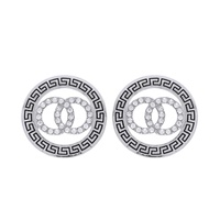 FASHIONISTA GREEK KEY SQUARE OPEN CIRCLE INTERLOCKING LINK CRYSTAL RHINESTONE PAVE DROP EARRINGS
