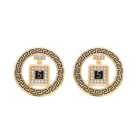 FASHIONISTA GREEK KEY SQUARE OPEN CIRCLE NUMBER FIVE CRYSTAL RHINESTONE PAVE DROP EARRINGS