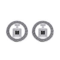 FASHIONISTA GREEK KEY SQUARE OPEN CIRCLE NUMBER FIVE CRYSTAL RHINESTONE PAVE DROP EARRINGS