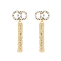 2-TIER CRYSTAL RHINESTONE PAVE INTERLOCKING CIRCLE LINK LONG DROP EARRINGS