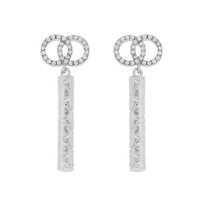 2-TIER CRYSTAL RHINESTONE PAVE INTERLOCKING CIRCLE LINK LONG DROP EARRINGS