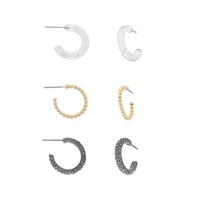 3-PAIR CRYSTAL ASSORTED ACRYLIC OPEN HOOP SET