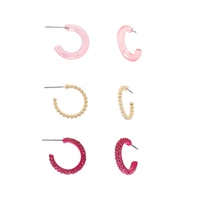 3-PAIR CRYSTAL ASSORTED ACRYLIC OPEN HOOP SET