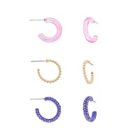 3-PAIR CRYSTAL ASSORTED ACRYLIC OPEN HOOP SET