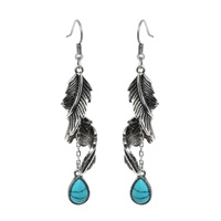 2-TIER TURQUOISE SPIRAL FEATHER WESTERN EARRINGS
