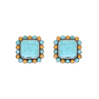 WESTERN MULTICOLOR TURQUOISE SQUARE EARRINGS