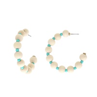 BOHEMIAN WOOD BEADED OPEN HOOP EARRINGS