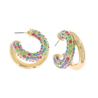 32MM CRYSTAL RHINESTONE DOUBLE OPEN HOOP EARRINGS