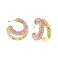 32MM CRYSTAL RHINESTONE DOUBLE OPEN HOOP EARRINGS