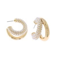32MM CRYSTAL RHINESTONE DOUBLE OPEN HOOP EARRINGS