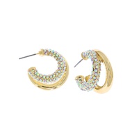 19MM CRYSTAL RHINESTONE DOUBLE OPEN HOOP EARRINGS