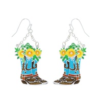 WESTERN FLORAL COWBOY BOOTS CHAIN HOOK EARRINGS
