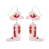WESTERN PINK FLAMES COWBOY BOOTS AND HAT EARRINGS