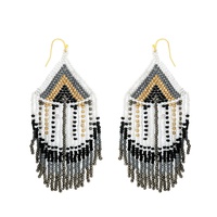 NATIVE AMERICAN BEADED TASSEL LONG DROP EARRINGS