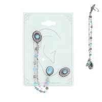 CONCHO DOUBLE STUD ASYMMETRICAL CHAIN EARRING