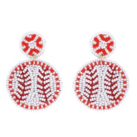 SOFTBALL BEADED EMBROIDERY DROP EARRINGS
