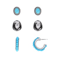 WESTERN 3-PAIR TURQUOISE ASSORTED EARRING SET