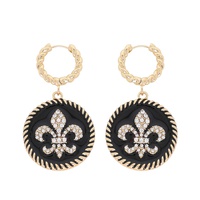 JEWELED ENAMEL FLEUR DE LIS CHARM HOOP EARRINGS