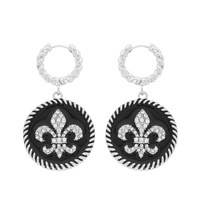 JEWELED ENAMEL FLEUR DE LIS CHARM HOOP EARRINGS