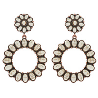 WESTERN 2-TIER OPEN CIRCLE SYNTHETIC SEMI STONE DANGLE AND DROP EARRING