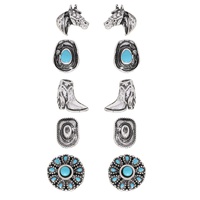 6-PAIR ASSORTED WESTERN HORSE STUD EARRING SET