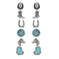 6-PAIR ASSORTED WESTERN HORSE STUD EARRING SET