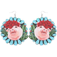 SOUTHWESTERN FLORAL PIG GRAPHIC WOOD EARRINGS