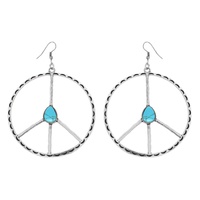 WESTERN TURQUOISE PEACE SIGN OPEN CIRCLE EARRINGS