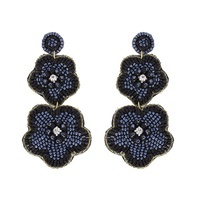 3-TIER CRYSTAL RHINESTONE BEADED EMBROIDERY LONG DROP FLORAL EARRINGS