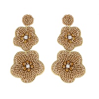 3-TIER CRYSTAL RHINESTONE BEADED EMBROIDERY LONG DROP FLORAL EARRINGS