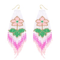 NATIVE AMERICAN FLORAL BEADED TASSEL  EARRINGS