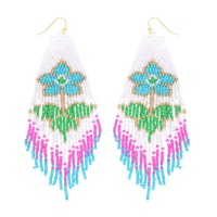 NATIVE AMERICAN FLORAL BEADED TASSEL  EARRINGS