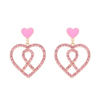 CRYSTAL JEWELED HEART SHAPED PINK RIBBON EARRINGS