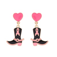 WESTERN COWBOY BOOT PINK RIBBON EARRINGS