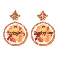 THANKSGIVING WOODEN GLITTER DISC EARRINGS