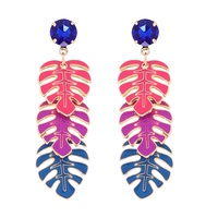 JEWELED OMBRE MONSTERA ENAMEL DROP EARRINGS